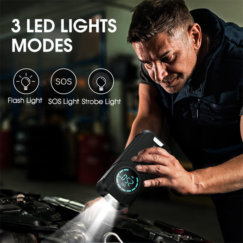 Compresor de Aire Portátil Multiuso con Pantalla LED y Arranque de Emergencia