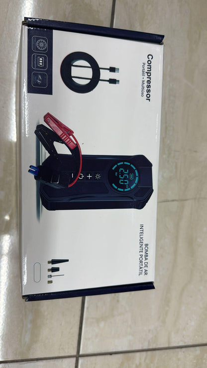 Compresor de Aire Portátil Multiuso con Pantalla LED y Arranque de Emergencia
